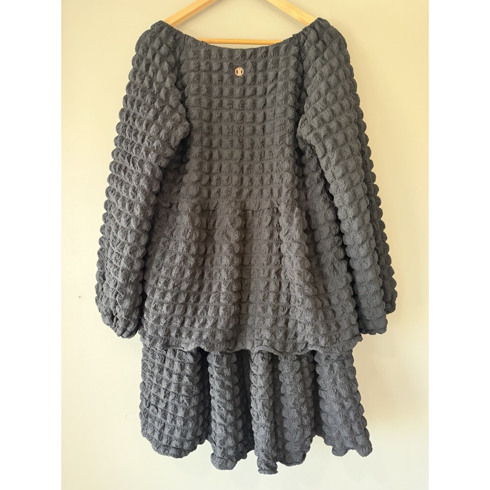Simply Southern Women's Black Textured Tiered Puff Sleeve‎ Dress Size L NWT - Picture 2 of 7